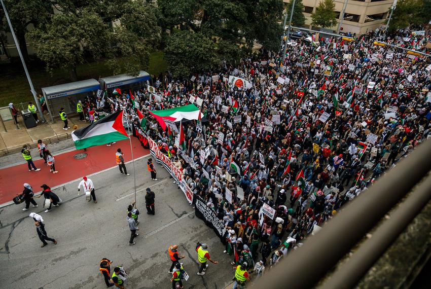 Thousands of Texans march in support for Palestine in downtown Austin on Nov. 12, 2023.